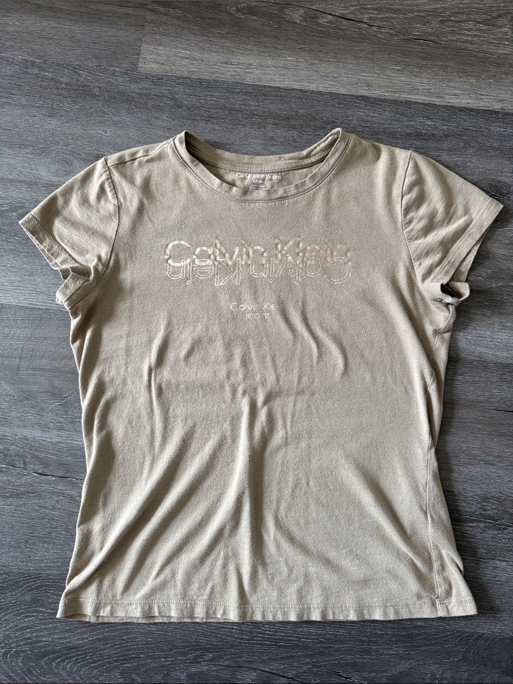 Calvin Klein Tan Embossed Logo Short Sleeve Tee